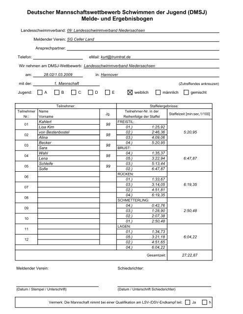 Mannschaftsbogen (PDF) - Landesschwimmverband ...