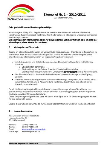 Elternbrief 1 - Max-Ulrich-von-Drechsel Realschule Regenstauf