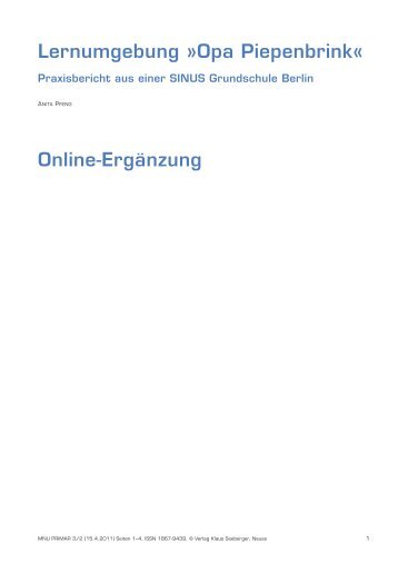 Lernumgebung »Opa Piepenbrink« Online-Ergänzung - MNU