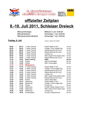 offizieller Zeitplan 8.-10. Juli 2011, Schleizer Dreieck - Classic ...