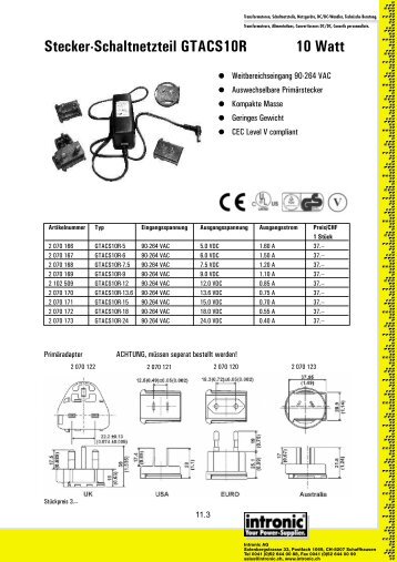Stecker-Schaltnetzteil GTACS10R 10 Watt - Intronic AG