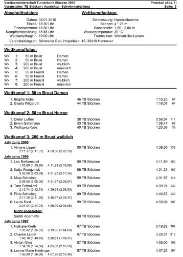 WK-Pro Wettkampf - Schwimmsparte des TB Stöcken