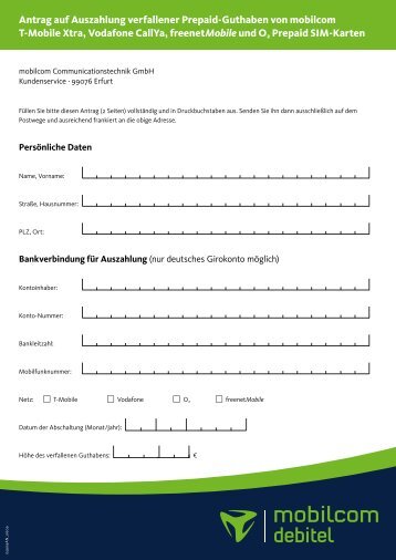 Antrag auf Auszahlung verfallener Prepaid ... - Mobilcom-Debitel