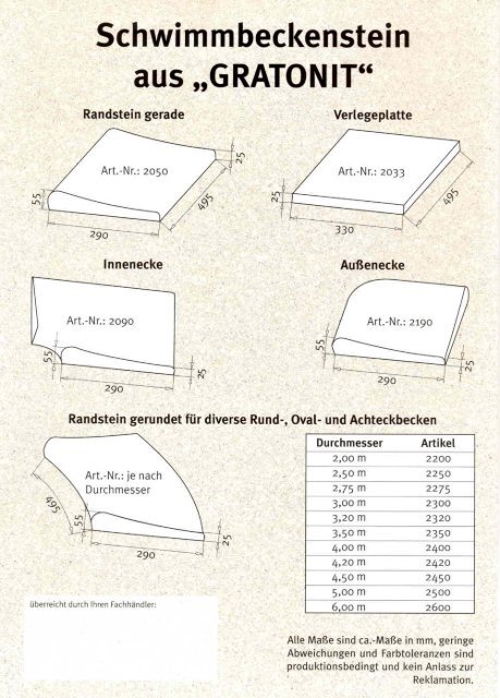 Hinweise für Beckenrandsteine "Gratonit" - Poolshop-online.de