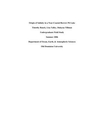 Origin of Salinity in a Near-Coastal Borrow Pit Lake Timothy Ranck ...