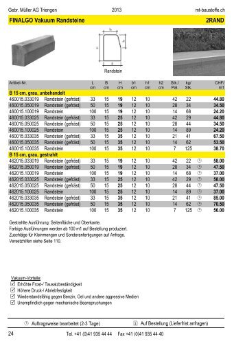 Preiskatalog FINALGO Randsteine D 15 cm - Gebrüder Müller AG