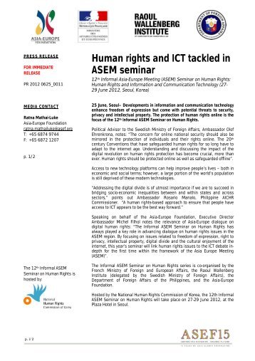 Human rights and ICT tackled in ASEM seminar - Asia-Europe ...