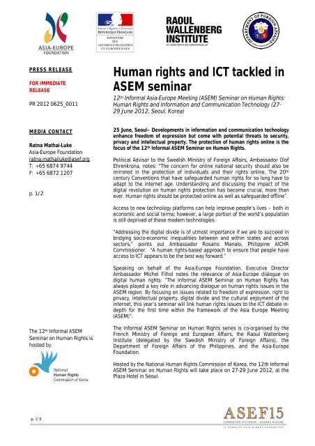 Human rights and ICT tackled in ASEM seminar - Asia-Europe ...