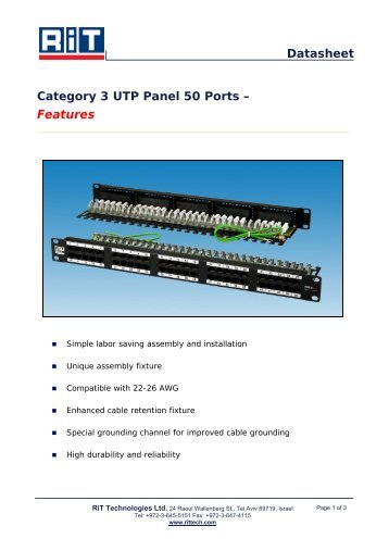 Category 3 UTP 50 Port Patch Panel - RiT Technologies Ltd.