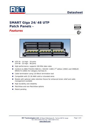SMART Giga 24/48 UTP Patch Panels - - RiT Technologies Ltd.