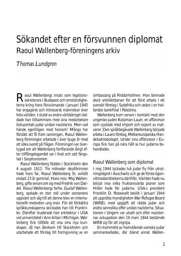 Artikeln om Raoul Wallenberg-föreningens arkiv i pdf - Riksarkivet