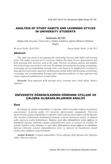 analysis of study habits and learning styles in university students ...