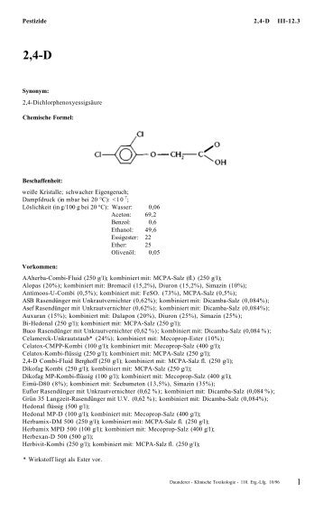 Pestizide 2,4-D III-12.3 Synonym: 2,4-Dichlorphenoxyessigsäure ...