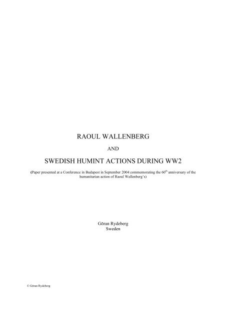 raoul wallenberg swedish humint actions during ww2 - Searching for ...