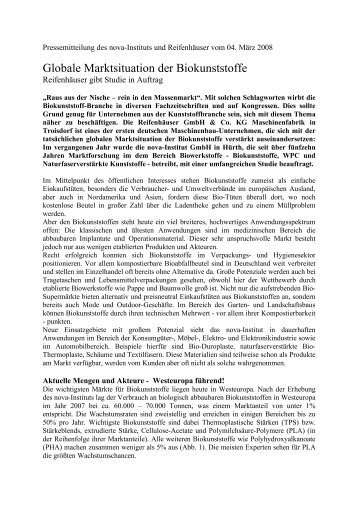 Globale Marktsituation der Biokunststoffe (PDF) - nova-Institut GmbH