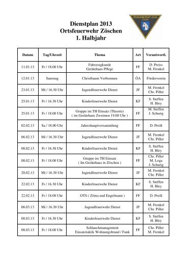 Dienstplan 2013 Ortsfeuerwehr Zöschen 1. Halbjahr - Stadt Leuna