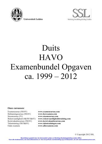 Duits HAVO Examenbundel Opgaven ca. 1999 â€“ 2012