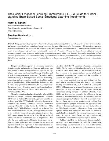 The Social-Emotional Learning Framework (SELF): A ... - Psychology