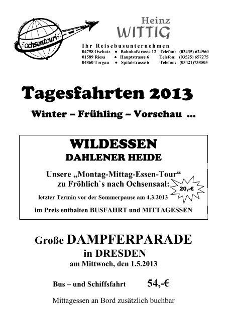 Tagesfahrten 2013 - Sachsentourist Wittig