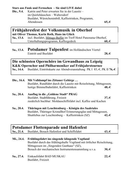 Tagesfahrten 2013 - Sachsentourist Wittig