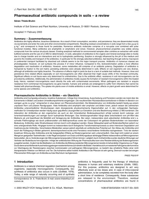 Pharmaceutical antibiotic compounds in soils - a review - Susane.info