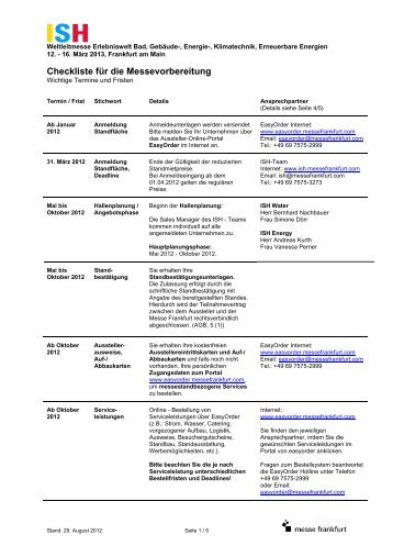 Checkliste für die Messevorbereitung - Messe Frankfurt