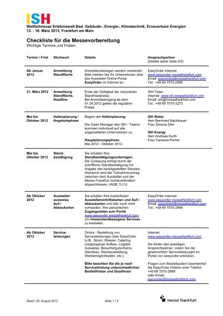 Checkliste für die Messevorbereitung - Messe Frankfurt