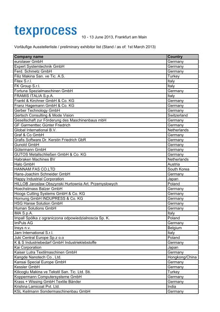 10 - 13 June 2013, Frankfurt am Main Vorläufige ... - Messe Frankfurt