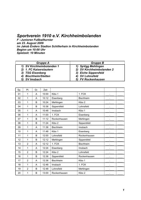 Spielplan F -Junioren - SV 1910 Kirchheimbolanden e. V.