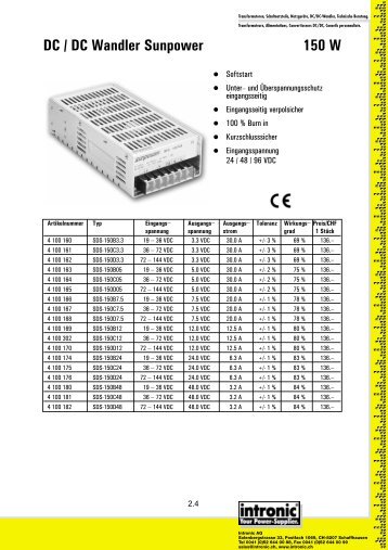 DC / DC Wandler Sunpower 150 W - Intronic AG