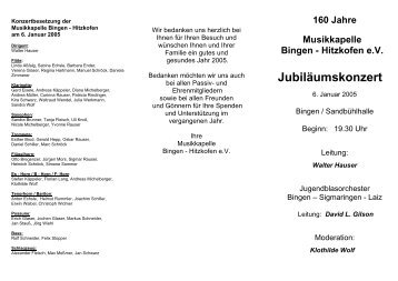 Programm Jahreskonzert 2005 - der Musikkapelle Bingen-Hitzkofen ...