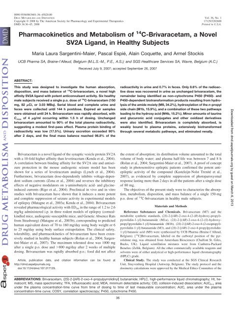 Pharmacokinetics and Metabolism of 14C-Brivaracetam, a Novel ...