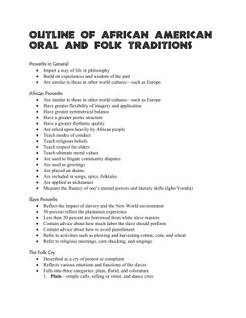 Outline of African American Oral and Folk Traditions