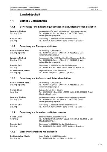 1 Landwirtschaft - Landwirtschaftskammer für das Saarland