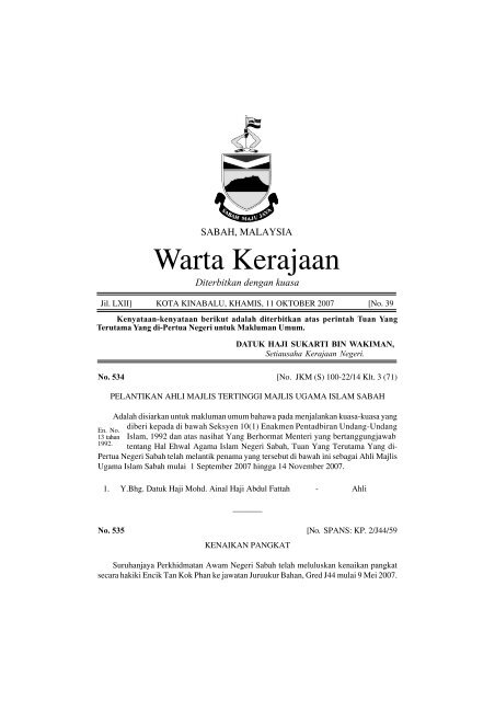 Warta Kerajaan - Sabah