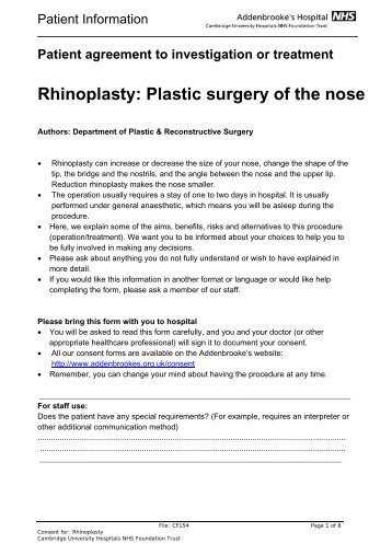 Rhinoplasty - Mr Lamberty? - Cambridge University Hospitals
