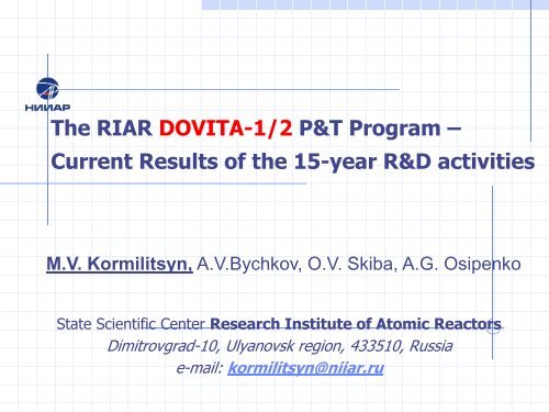 The RIAR DOVITA-2 P&T program - OECD Nuclear Energy Agency