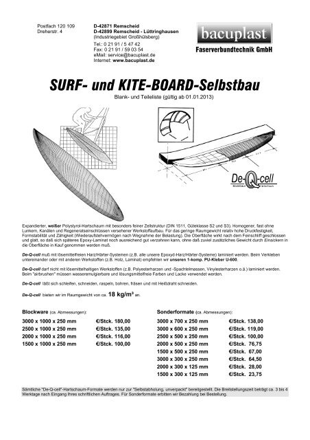 Surf- u. Kiteboard-Selbstbauliste 2013 (pdf, ca. 1 - Bacuplast