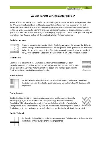 Welche Parkett-Verlegemuster gibt es - Parkett-Store24