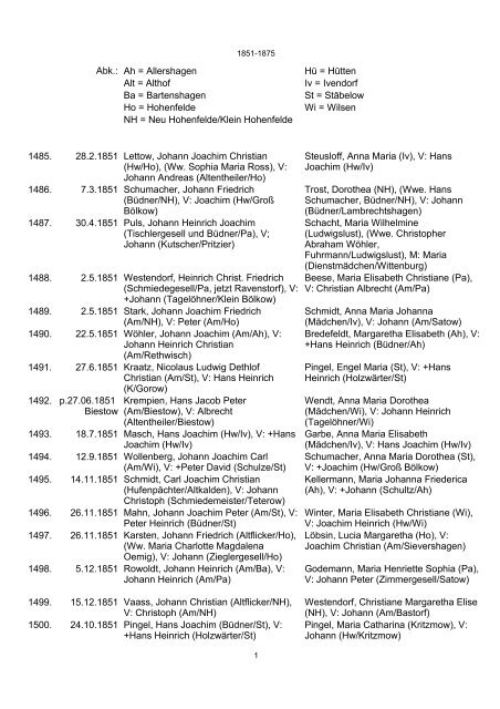 Kopulationsregister Parkentin 1851-1875 - wilsen.de