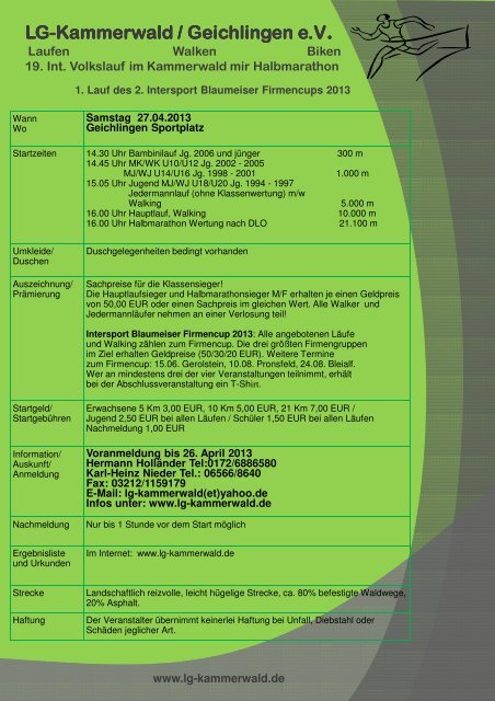 Volkslaufauschreibung 2013 - LG-Kammerwald eV