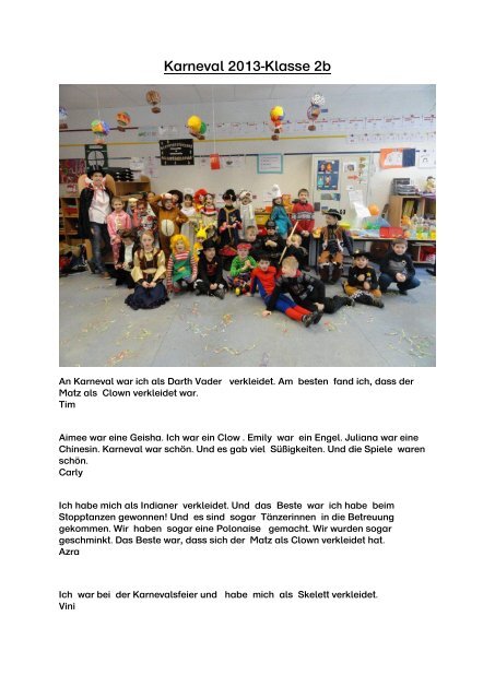 Karneval 2013 Klasse 2b Postwegschule