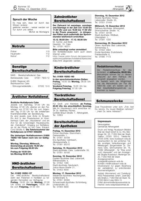 Amtliche Bekanntmachungen KW 50/2012 - Althengstett