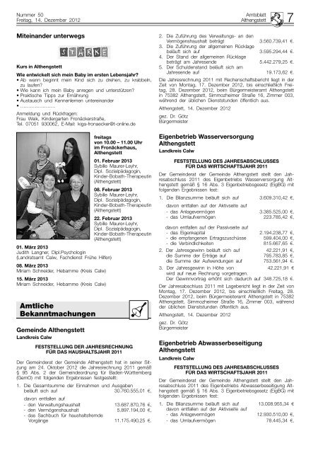 Amtliche Bekanntmachungen KW 50/2012 - Althengstett