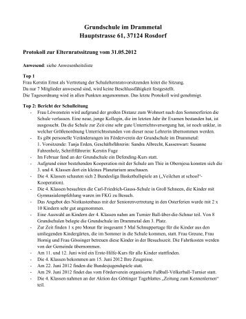 Protokoll der Elternratssitzung vom 31.05.2012 - Grundschule ...