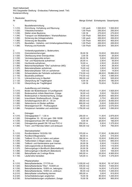 Kostenberechnung 2010-11-15 - Halberstadt