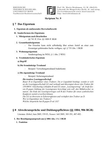 Skriptum Sachenrecht Nr. 9 - Moritz Brinkmann