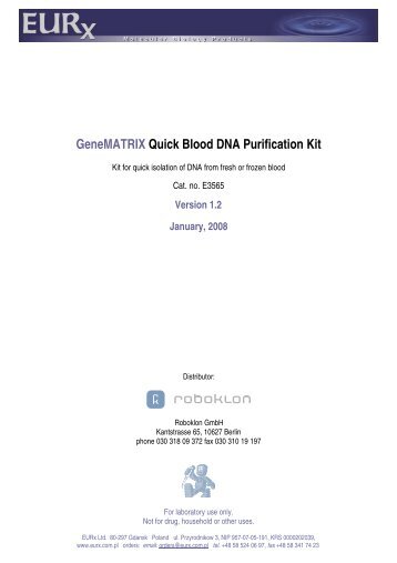 GeneMATRIX Quick Blood DNA Purification Kit - roboklon