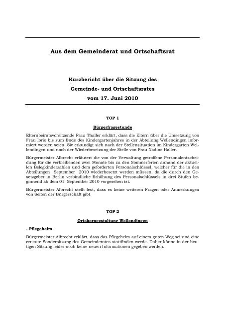 Aus dem Gemeinderat und Ortschaftsrat - Wellendingen