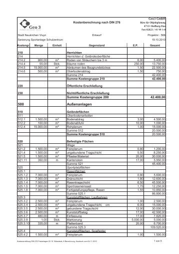 Anlage 4 Kostenberechnung nach DIN 276 - Stadt Neukirchen-Vluyn